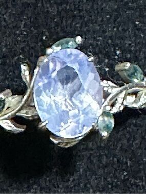 NIB Art Deco Silver Branch Engagement Ring, Lavender Amethyst with Moss Agate